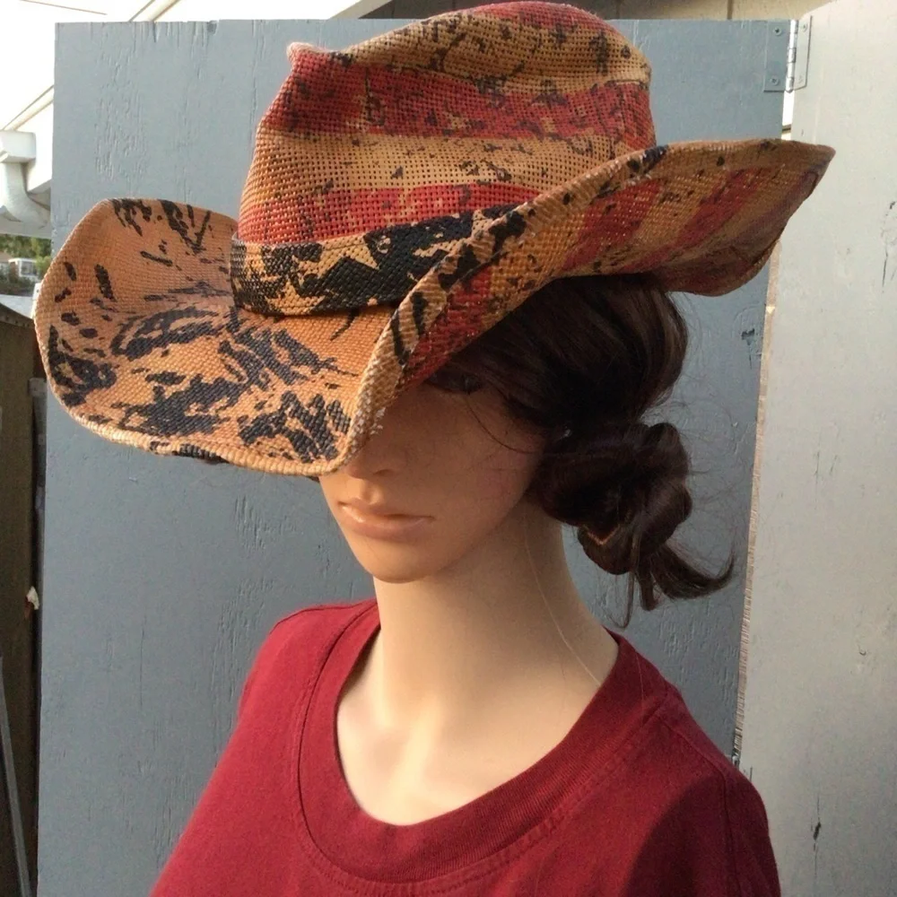 Vintage Tea Stain USA 4th Of July American Flag Shape It Brim Cowboy Western Hat